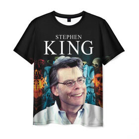 Мужская футболка 3D с принтом Стивен Кинг - Король ужасов в Петрозаводске, 100% полиэфир | прямой крой, круглый вырез горловины, длина до линии бедер | Тематика изображения на принте: король ужасов | писатель | триллер | ужасы