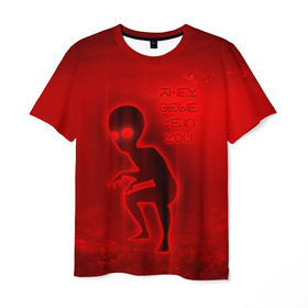 Мужская футболка 3D с принтом They belive in you в Петрозаводске, 100% полиэфир | прямой крой, круглый вырез горловины, длина до линии бедер | инопланетяне | инопланетянин | красный | марс | марсианин | нло