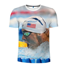 Мужская футболка 3D спортивная с принтом Майкл Фелпс в Петрозаводске, 100% полиэстер с улучшенными характеристиками | приталенный силуэт, круглая горловина, широкие плечи, сужается к линии бедра | swimming | бассейн | олимпиада | плавание | пловец | рио | фелпс