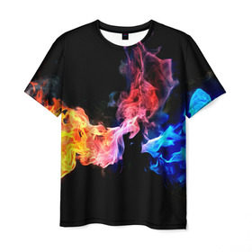 Мужская футболка 3D с принтом Битва огней в Петрозаводске, 100% полиэфир | прямой крой, круглый вырез горловины, длина до линии бедер | красный | огонь | синий