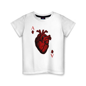 Детская футболка хлопок с принтом Червовый Туз в Петрозаводске, 100% хлопок | круглый вырез горловины, полуприлегающий силуэт, длина до линии бедер | карта | козырный | козырь | очко | сердце | туз | червовый туз