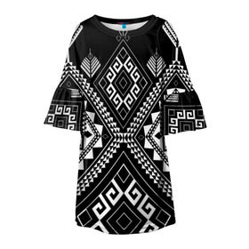 Детское платье 3D с принтом Индейские мотивы в Петрозаводске, 100% полиэстер | прямой силуэт, чуть расширенный к низу. Круглая горловина, на рукавах — воланы | вышивка | орнамент | свитер | черно белый