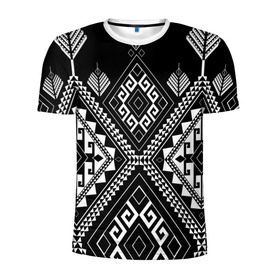 Мужская футболка 3D спортивная с принтом Индейские мотивы в Петрозаводске, 100% полиэстер с улучшенными характеристиками | приталенный силуэт, круглая горловина, широкие плечи, сужается к линии бедра | вышивка | орнамент | свитер | черно белый