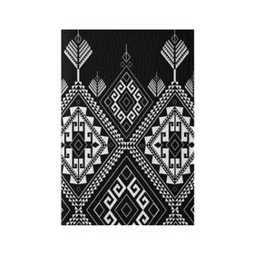 Обложка для паспорта матовая кожа с принтом Индейские мотивы в Петрозаводске, натуральная матовая кожа | размер 19,3 х 13,7 см; прозрачные пластиковые крепления | Тематика изображения на принте: вышивка | орнамент | свитер | черно белый