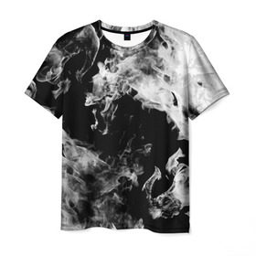 Мужская футболка 3D с принтом Дым в Петрозаводске, 100% полиэфир | прямой крой, круглый вырез горловины, длина до линии бедер | Тематика изображения на принте: огонь | черно белый