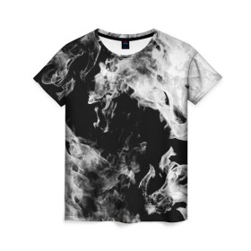 Женская футболка 3D с принтом Дым в Петрозаводске, 100% полиэфир ( синтетическое хлопкоподобное полотно) | прямой крой, круглый вырез горловины, длина до линии бедер | огонь | черно белый