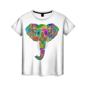 Женская футболка 3D с принтом Радужный слон в Петрозаводске, 100% полиэфир ( синтетическое хлопкоподобное полотно) | прямой крой, круглый вырез горловины, длина до линии бедер | 
