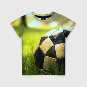 Детская футболка 3D с принтом Футбол в Петрозаводске, 100% гипоаллергенный полиэфир | прямой крой, круглый вырез горловины, длина до линии бедер, чуть спущенное плечо, ткань немного тянется | стадион | футбольное поле | футбольный мяч