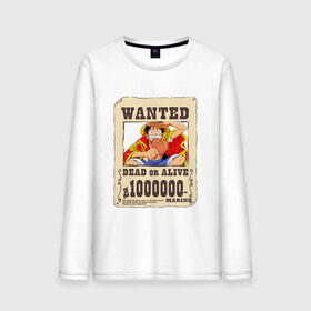 Мужской лонгслив хлопок с принтом Wanted Luffy в Петрозаводске, 100% хлопок |  | Тематика изображения на принте: ван пис | луффи | разыскивается