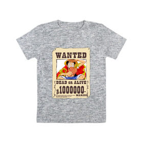 Детская футболка хлопок с принтом Wanted Luffy в Петрозаводске, 100% хлопок | круглый вырез горловины, полуприлегающий силуэт, длина до линии бедер | ван пис | луффи | разыскивается