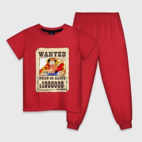 Детская пижама хлопок с принтом Wanted Luffy в Петрозаводске, 100% хлопок |  брюки и футболка прямого кроя, без карманов, на брюках мягкая резинка на поясе и по низу штанин
 | ван пис | луффи | разыскивается