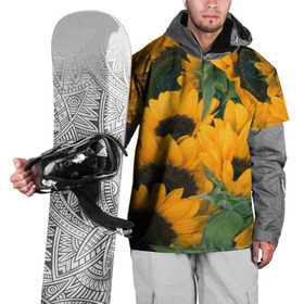 Накидка на куртку 3D с принтом Подсолнухи в Петрозаводске, 100% полиэстер |  | желтый | зеленый | лето | подсолнухи | цветы | черный