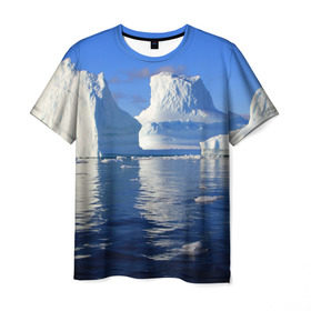 Мужская футболка 3D с принтом Айсберг в Петрозаводске, 100% полиэфир | прямой крой, круглый вырез горловины, длина до линии бедер | айсберг | антаркида | арктика | вода | лёд | океан | отражение | север | солнце | холод
