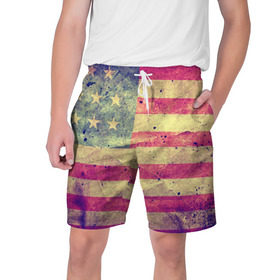 Мужские шорты 3D с принтом Америка в Петрозаводске,  полиэстер 100% | прямой крой, два кармана без застежек по бокам. Мягкая трикотажная резинка на поясе, внутри которой широкие завязки. Длина чуть выше колен | Тематика изображения на принте: grunge | америка | сша | флаг
