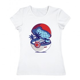 Женская футболка хлопок с принтом Покеболл 1 в Петрозаводске, 100% хлопок | прямой крой, круглый вырез горловины, длина до линии бедер, слегка спущенное плечо | pokemon | pokemon go | покемон | покемон го
