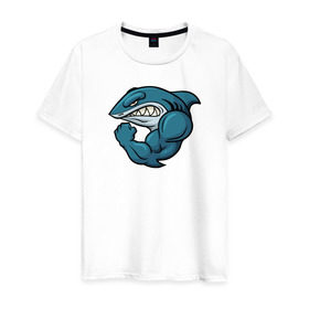 Мужская футболка хлопок с принтом Shark в Петрозаводске, 100% хлопок | прямой крой, круглый вырез горловины, длина до линии бедер, слегка спущенное плечо. | акула | боксер | борец | качок