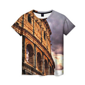 Женская футболка 3D с принтом Колизей в Петрозаводске, 100% полиэфир ( синтетическое хлопкоподобное полотно) | прямой крой, круглый вырез горловины, длина до линии бедер | архитектура | италия | колизей | отпуск | путешествие | развалины | туризм | турист