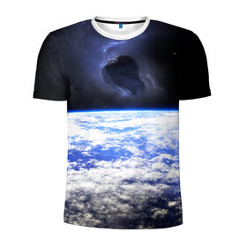 Мужская футболка 3D спортивная с принтом Метеорит в Петрозаводске, 100% полиэстер с улучшенными характеристиками | приталенный силуэт, круглая горловина, широкие плечи, сужается к линии бедра | звёзды | космическое пространство | космос | метеорит | планета | созвездие