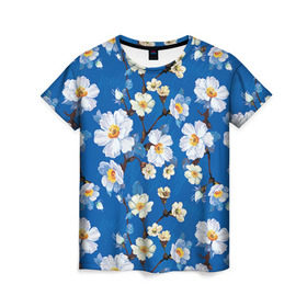 Женская футболка 3D с принтом Цветы ретро 5 в Петрозаводске, 100% полиэфир ( синтетическое хлопкоподобное полотно) | прямой крой, круглый вырез горловины, длина до линии бедер |   | винтаж | прованс | роза | роспись | узор | цветок | цветы