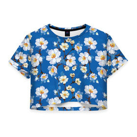 Женская футболка 3D укороченная с принтом Цветы ретро 5 в Петрозаводске, 100% полиэстер | круглая горловина, длина футболки до линии талии, рукава с отворотами |   | винтаж | прованс | роза | роспись | узор | цветок | цветы