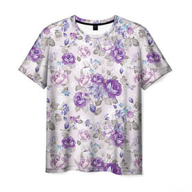 Мужская футболка 3D с принтом Цветы ретро 2 в Петрозаводске, 100% полиэфир | прямой крой, круглый вырез горловины, длина до линии бедер |   | винтаж | прованс | роза | роспись | узор | цветок | цветы