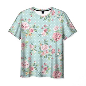 Мужская футболка 3D с принтом Цветы ретро 1 в Петрозаводске, 100% полиэфир | прямой крой, круглый вырез горловины, длина до линии бедер |   | винтаж | прованс | роза | роспись | узор | цветок | цветы