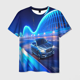 Мужская футболка 3D с принтом Jaguar в Петрозаводске, 100% полиэфир | прямой крой, круглый вырез горловины, длина до линии бедер | Тематика изображения на принте: jaguar | авто | автомобиль | скорость