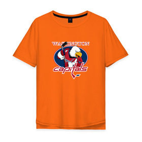 Мужская футболка хлопок Oversize с принтом Washington Capitals Hockey в Петрозаводске, 100% хлопок | свободный крой, круглый ворот, “спинка” длиннее передней части | nhl | washington capitals | спорт | хоккей