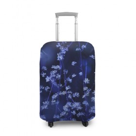 Чехол для чемодана 3D с принтом Ночные цветы в Петрозаводске, 86% полиэфир, 14% спандекс | двустороннее нанесение принта, прорези для ручек и колес | лепестки | ночь | прикольные картинки | синий | цветочки | цветы