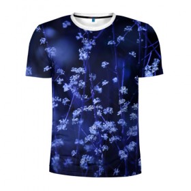 Мужская футболка 3D спортивная с принтом Ночные цветы в Петрозаводске, 100% полиэстер с улучшенными характеристиками | приталенный силуэт, круглая горловина, широкие плечи, сужается к линии бедра | лепестки | ночь | прикольные картинки | синий | цветочки | цветы