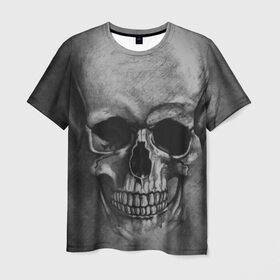 Мужская футболка 3D с принтом Череп в Петрозаводске, 100% полиэфир | прямой крой, круглый вырез горловины, длина до линии бедер | skelet | skull | кости | мертвец | серый | скелет | череп