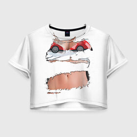 Женская футболка 3D укороченная с принтом Лифчик-покеболлы в Петрозаводске, 100% полиэстер | круглая горловина, длина футболки до линии талии, рукава с отворотами | pokemon go