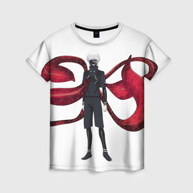 Женская футболка 3D с принтом Канеки Кен в Петрозаводске, 100% полиэфир ( синтетическое хлопкоподобное полотно) | прямой крой, круглый вырез горловины, длина до линии бедер | tokyo ghoul | канеки кен