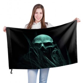 Флаг 3D с принтом Череп на дне в Петрозаводске, 100% полиэстер | плотность ткани — 95 г/м2, размер — 67 х 109 см. Принт наносится с одной стороны | вода | водоросли | дьявол | монстр | прикольные картинки | череп