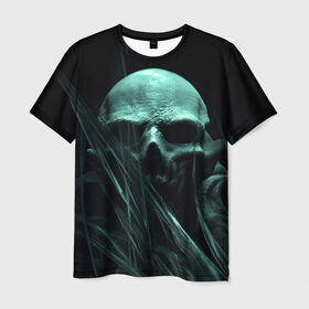 Мужская футболка 3D с принтом Череп на дне в Петрозаводске, 100% полиэфир | прямой крой, круглый вырез горловины, длина до линии бедер | вода | водоросли | дьявол | монстр | прикольные картинки | череп