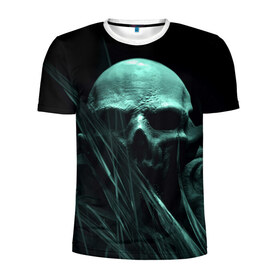 Мужская футболка 3D спортивная с принтом Череп на дне в Петрозаводске, 100% полиэстер с улучшенными характеристиками | приталенный силуэт, круглая горловина, широкие плечи, сужается к линии бедра | вода | водоросли | дьявол | монстр | прикольные картинки | череп