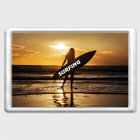 Магнит 45*70 с принтом Surfing в Петрозаводске, Пластик | Размер: 78*52 мм; Размер печати: 70*45 | волна | девушка | море | прикольные картинки | сёрфинг | солнце | спорт | экстрим