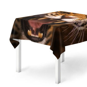 Скатерть 3D с принтом Леопард в Петрозаводске, 100% полиэстер (ткань не мнется и не растягивается) | Размер: 150*150 см | Тематика изображения на принте: дикая кошка | клыки | леопард | оскал | хищник