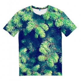 Мужская футболка 3D с принтом Ёлочка в Петрозаводске, 100% полиэфир | прямой крой, круглый вырез горловины, длина до линии бедер | Тематика изображения на принте: елка | ель | зеленый | пихтовые | природа | свежесть | хвоя