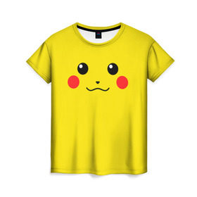 Женская футболка 3D с принтом Happy Pikachu в Петрозаводске, 100% полиэфир ( синтетическое хлопкоподобное полотно) | прямой крой, круглый вырез горловины, длина до линии бедер | 