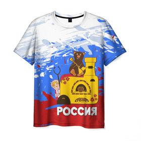 Мужская футболка 3D с принтом Россия. Медведь. Балалайка в Петрозаводске, 100% полиэфир | прямой крой, круглый вырез горловины, длина до линии бедер | матрешка | печька | россия. медведь. балалайка