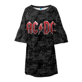 Детское платье 3D с принтом AC/DC в Петрозаводске, 100% полиэстер | прямой силуэт, чуть расширенный к низу. Круглая горловина, на рукавах — воланы | ac dc | acdc | rock | ангус янг | рок