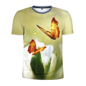 Мужская футболка 3D спортивная с принтом Чудесные бабочки в Петрозаводске, 100% полиэстер с улучшенными характеристиками | приталенный силуэт, круглая горловина, широкие плечи, сужается к линии бедра | бабочки | цветы