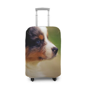Чехол для чемодана 3D с принтом Aussi в Петрозаводске, 86% полиэфир, 14% спандекс | двустороннее нанесение принта, прорези для ручек и колес | австралийская овчарка | животные | пёс | собака | щенок