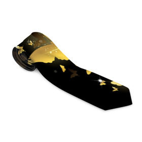 Галстук 3D с принтом Золотые бабочки в Петрозаводске, 100% полиэстер | Длина 148 см; Плотность 150-180 г/м2 | Тематика изображения на принте: бабочки | девушкам | злато | золото