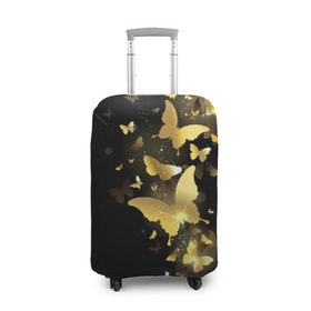 Чехол для чемодана 3D с принтом Золотые бабочки в Петрозаводске, 86% полиэфир, 14% спандекс | двустороннее нанесение принта, прорези для ручек и колес | Тематика изображения на принте: бабочки | девушкам | злато | золото
