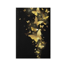 Обложка для паспорта матовая кожа с принтом Золотые бабочки в Петрозаводске, натуральная матовая кожа | размер 19,3 х 13,7 см; прозрачные пластиковые крепления | Тематика изображения на принте: бабочки | девушкам | злато | золото