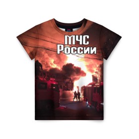 Детская футболка 3D с принтом МЧС в Петрозаводске, 100% гипоаллергенный полиэфир | прямой крой, круглый вырез горловины, длина до линии бедер, чуть спущенное плечо, ткань немного тянется | мчс | пожарный | россии