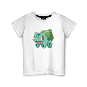 Детская футболка хлопок с принтом Бульбазавр в Петрозаводске, 100% хлопок | круглый вырез горловины, полуприлегающий силуэт, длина до линии бедер | bulbasaur | pokemon | покемон | покемоны