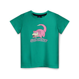 Детская футболка хлопок с принтом Slowpoke в Петрозаводске, 100% хлопок | круглый вырез горловины, полуприлегающий силуэт, длина до линии бедер | pikachu | pokemon | slowpoke | пикачу | покемон | покемоны | слоупок